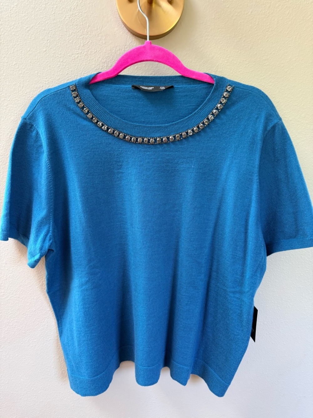 Very Wang- Rhinestone Neckine- Teal Sweater- XXL- NEW WITH TAG